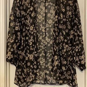 Women’s Xhilaration size XL sheer cover up black with white flowers bin D